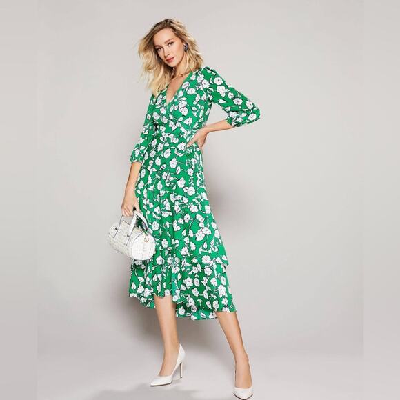ELIZA J Floral Green Wrap Dress Size 6 - Picture 1 of 6
